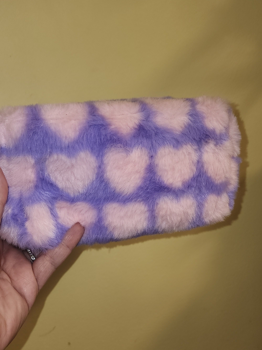 TRULY Fuzzy Heart Makeup Case - Pink and Lavender